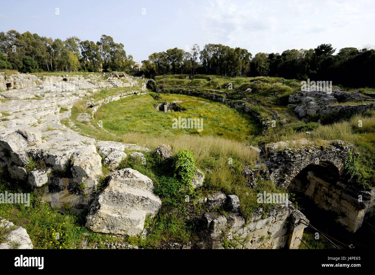 Italien, Sizilien, Syrakus, archäologischer Park, römische Amphitheater, Stockfoto