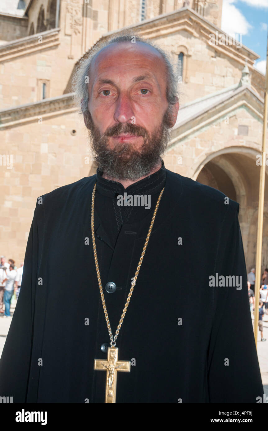 Georgische Priester in das 11. Jahrhundert Swetizchoweli-Kathedrale, Mzcheta Stockfoto