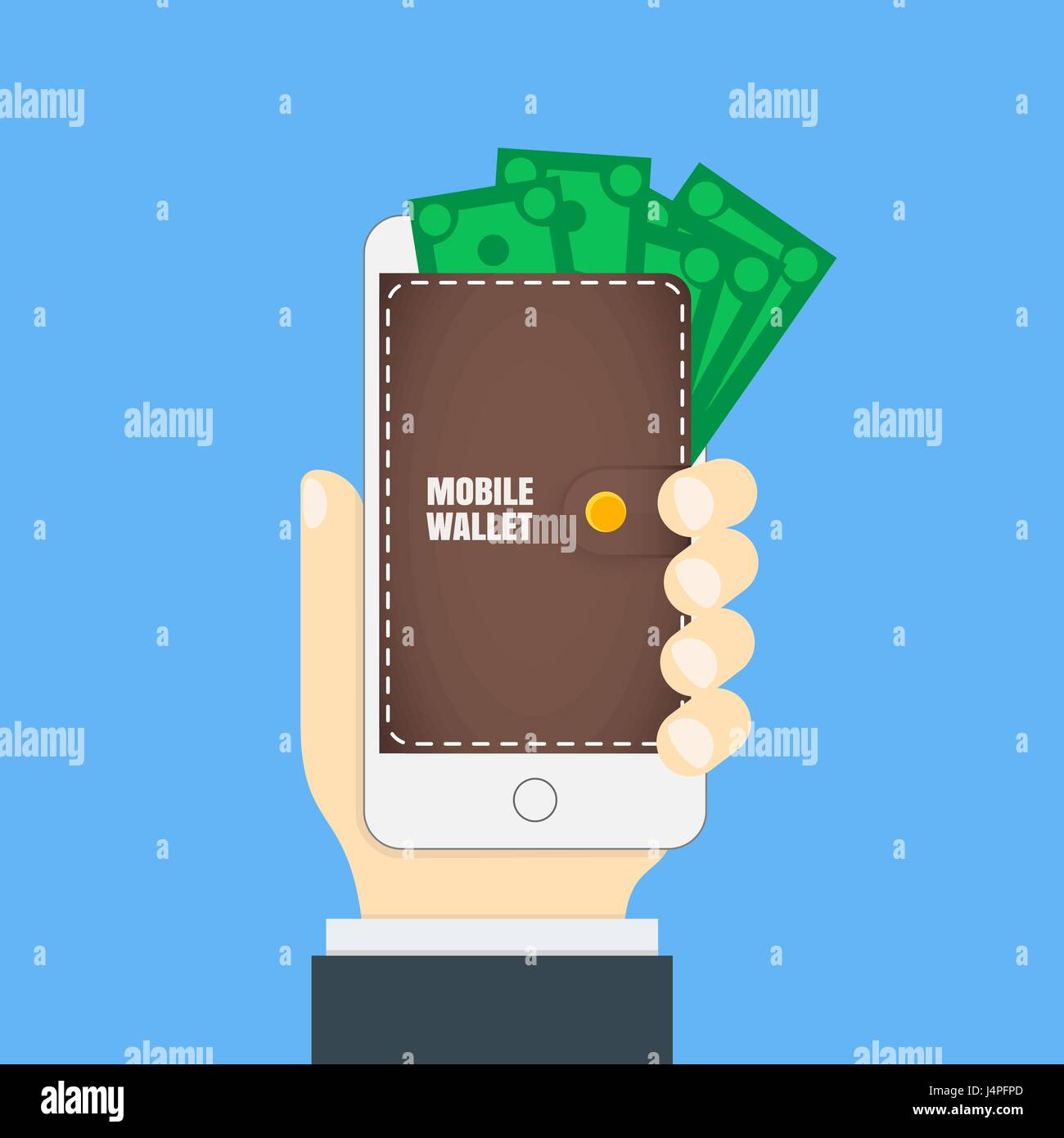 Mobile Geldbörse im Smartphone. Brieftasche auf dem Handy-Display Stock Vektor