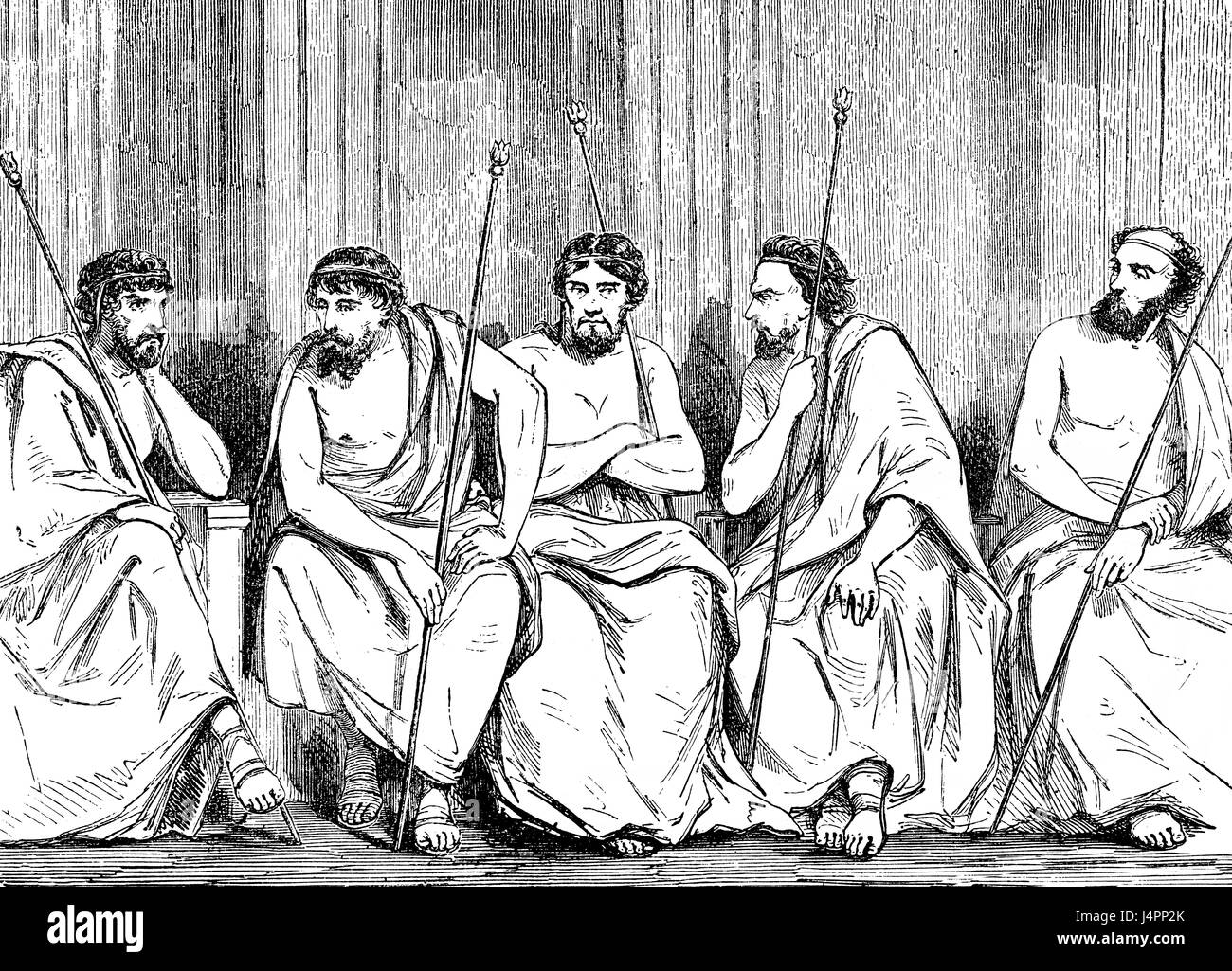 Die 5 Ephoren, Führer des alten Sparta Stockfoto