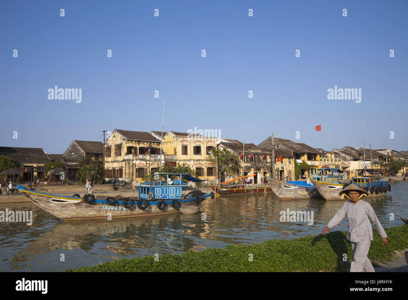 Vietnam Hoi an, Blick auf die Stadt, In do Gutschein Flussmittel, Boote, Frau, kein Model-Release, Stockfoto