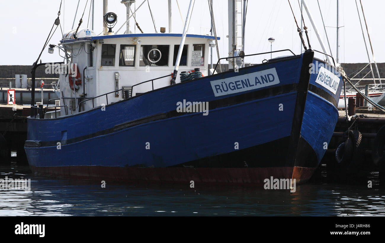 Fischkutter, Rügen-Land, Hafen, Investor, Deutschland, Mecklenburg-Vorpommern, Rügen, Inselhafen von Sassnitz, Stockfoto