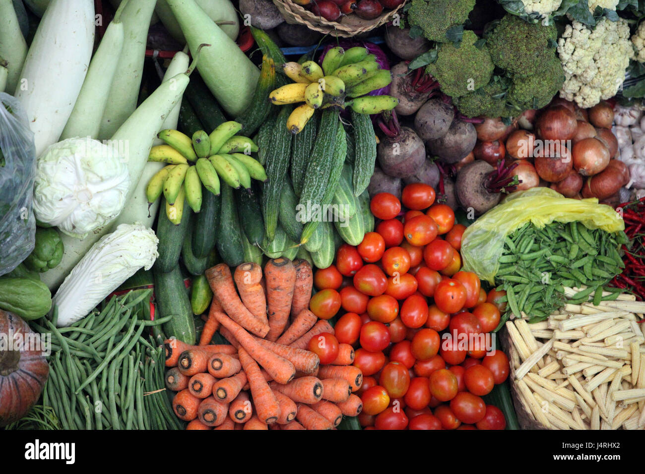 Gemüse, Gemüse, Pasar Badung, Detail, Stockfoto