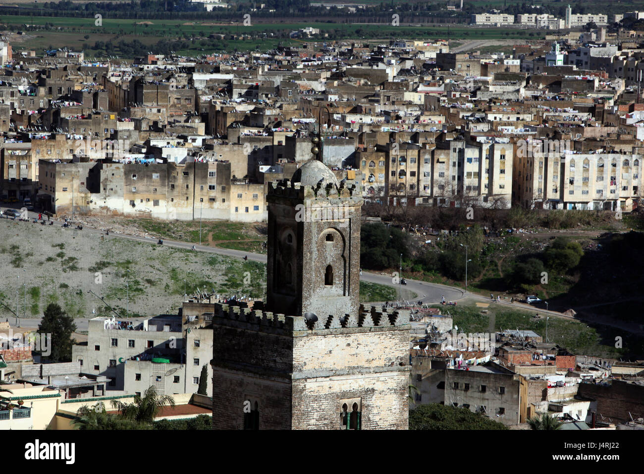 Marokko, Fes, Stadt, Altstadt, Medina, Zentrum, Moschee, Minarett, Stockfoto