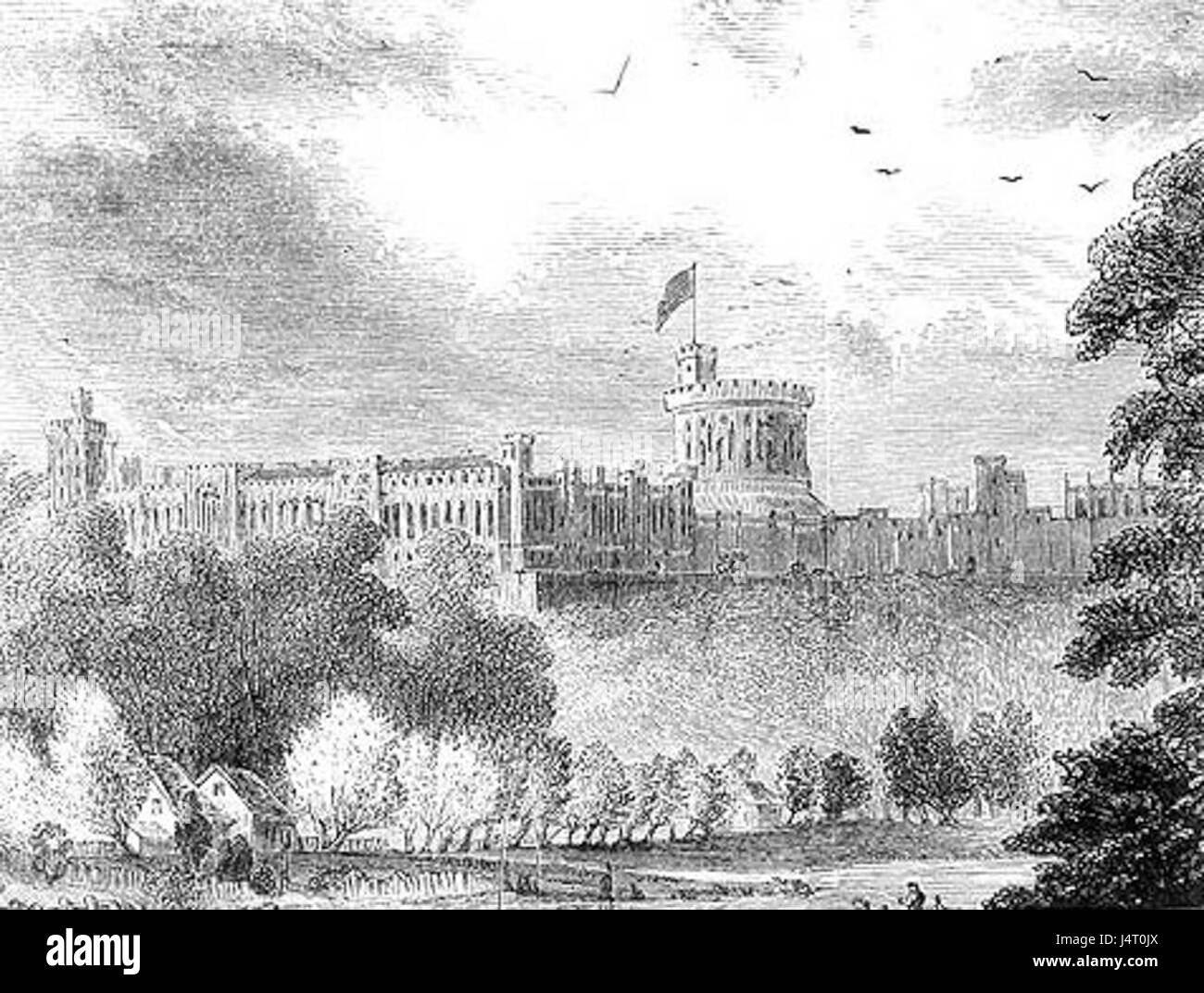 Windsor Castle in Berkshire, England, ist eine der ältesten und größten bewohnten Burgen der Welt. Dieses berühmte Wahrzeichen ist eine Residenz der britischen Königsfamilie und ist bekannt für seine architektonische Schönheit und historische Bedeutung, die bis ins 11. Jahrhundert zurückreicht. Stockfoto