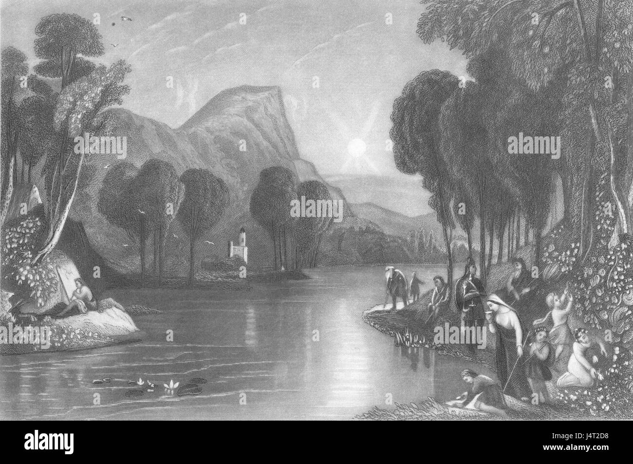 „Der Fluss des Wassers des Lebens“ von H. Melville ist ein eindrucksvolles Gemälde, das Themen wie Wasser, Leben und Natur beleuchtet. Es stellt einen symbolischen Fluss dar, der den Fluss des Lebens und der Vitalität repräsentiert, mit Schwerpunkt auf natürlicher Schönheit und Gelassenheit. Stockfoto