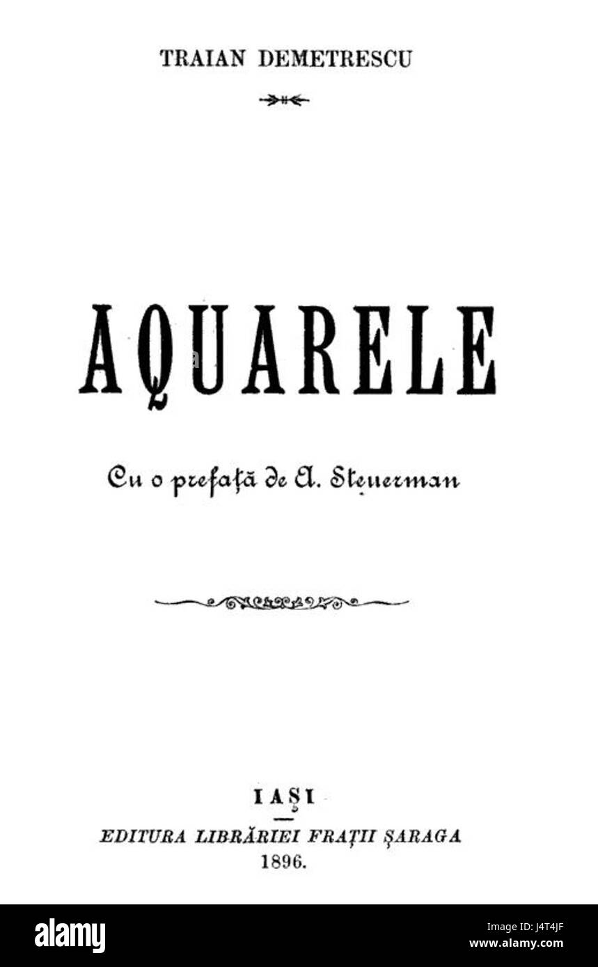 Traian Demetrescu war ein rumänischer Maler, der für seine Aquarelle bekannt war. Das Bild „prima pagina“ bezieht sich auf ein prominentes Stück in seinem Portfolio, das möglicherweise seinen künstlerischen Stil zeigt. Stockfoto