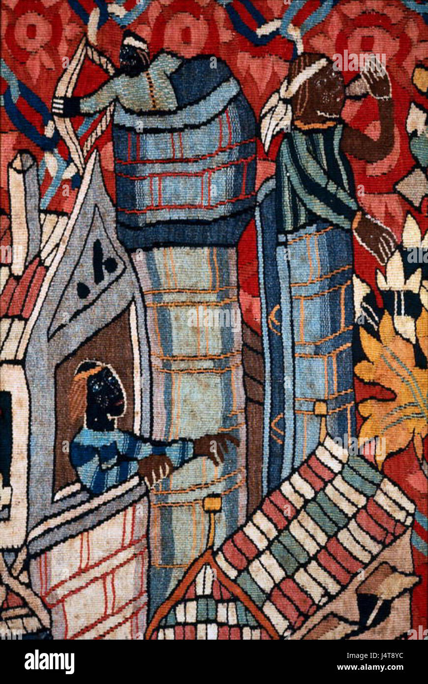 Dieses Kunstwerk ist eine detaillierte Darstellung von „wilden Menschen und Mauren“, einem beliebten Thema in der Kunst des Mittelalters und der Renaissance. Es stellt die mythischen Figuren wilder Männer dar, die oft mit ungezähmter Natur, Wildnis und exotischen Kulturen in Verbindung gebracht werden. Stockfoto