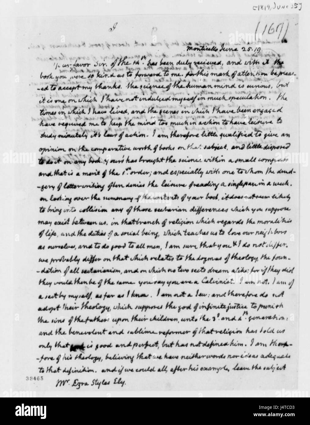 Thomas Jefferson Ezra Stiles Brief Stockfoto