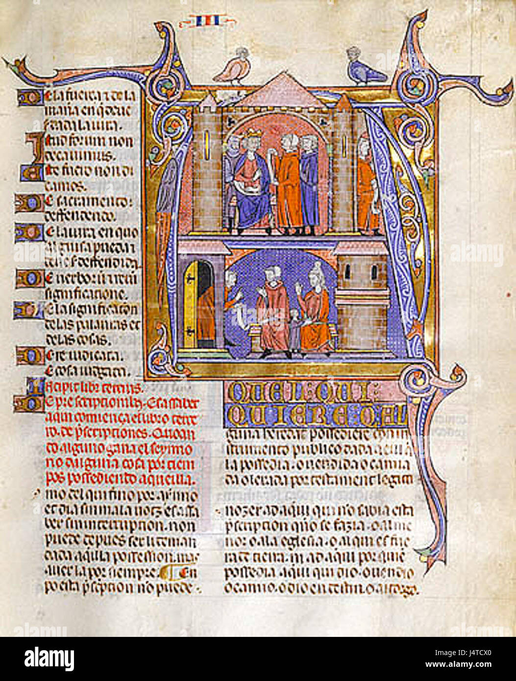 "Vidal Mayor" bezieht sich auf ein historisches Gesetz aus dem mittelalterlichen Spanien, insbesondere aus dem Königreich León. Es ist eines der frühesten bekannten juristischen Dokumente auf der Iberischen Halbinsel, die Einblicke in das mittelalterliche spanische Recht und die spanische Gesellschaft geben. Stockfoto