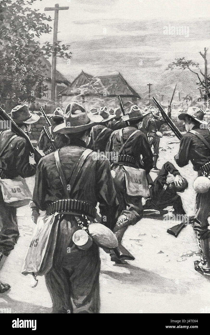 Widerstand von den Häusern in Malate - Freiwillige aus der ersten California im Widerspruch zu den Widerstand - 1899 Stockfoto