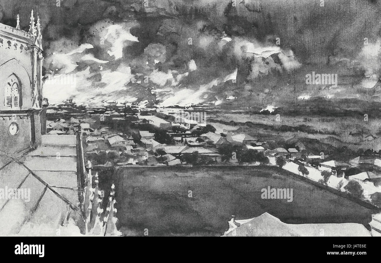 Die Verbrennung von Tondo und Teil des neuen Manila während der Aufständischen Ausbruch, 22. Februar 1893 Stockfoto