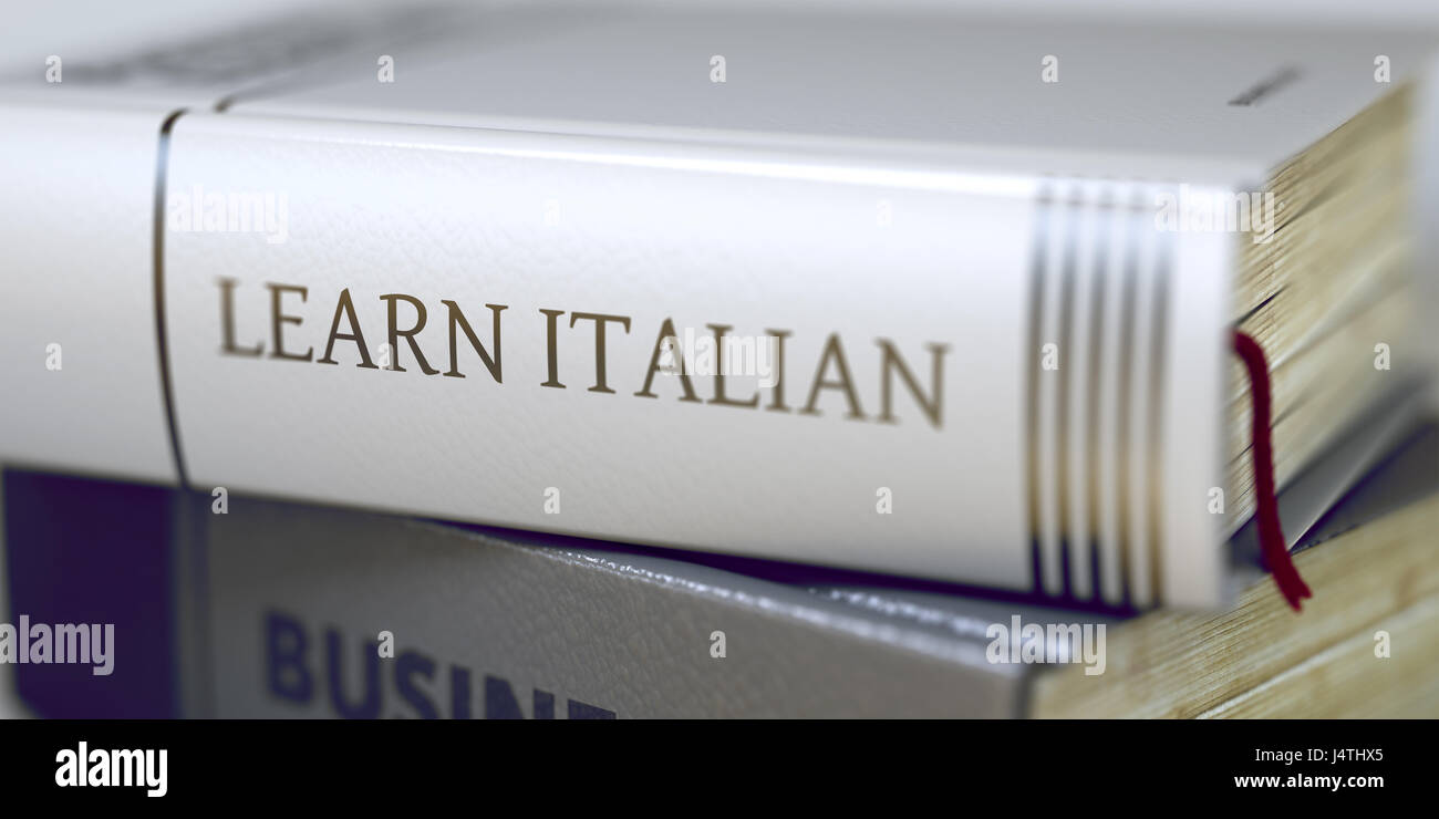 Buchen Sie Titel auf dem Buchrücken - Italienisch lernen. 3D. Stockfoto