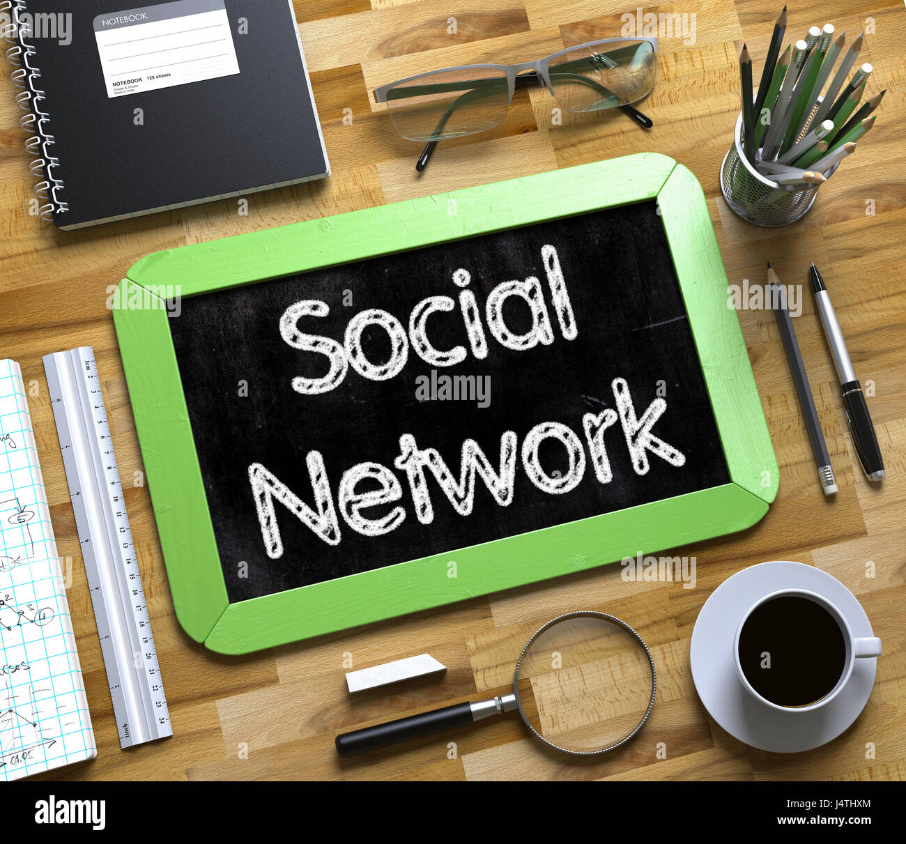 Soziales Netzwerk - Text auf kleinen Tafel. 3D. Stockfoto