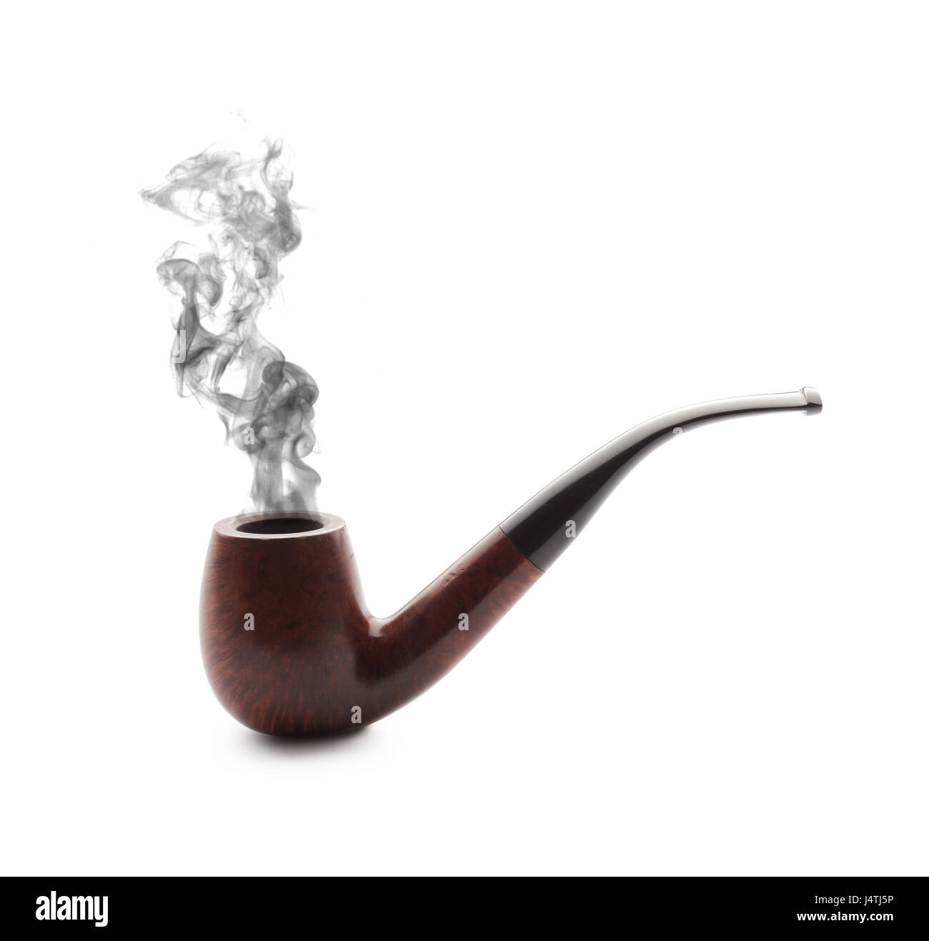 Pfeife mit Rauch auf weißem Hintergrund Stockfoto