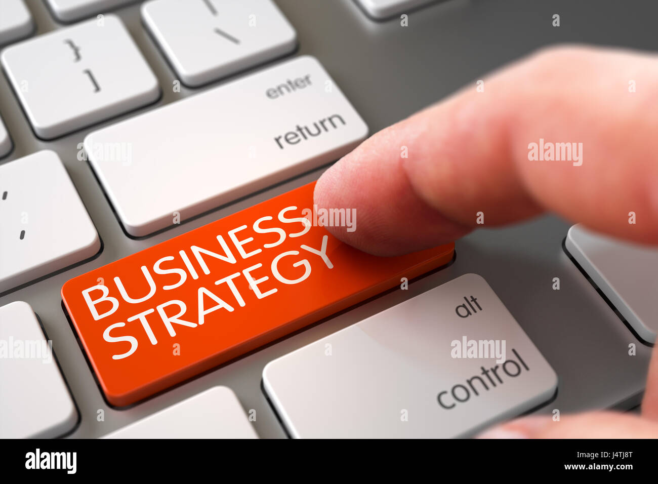 Hand zu berühren Business Strategie Tastatur. 3D. Stockfoto