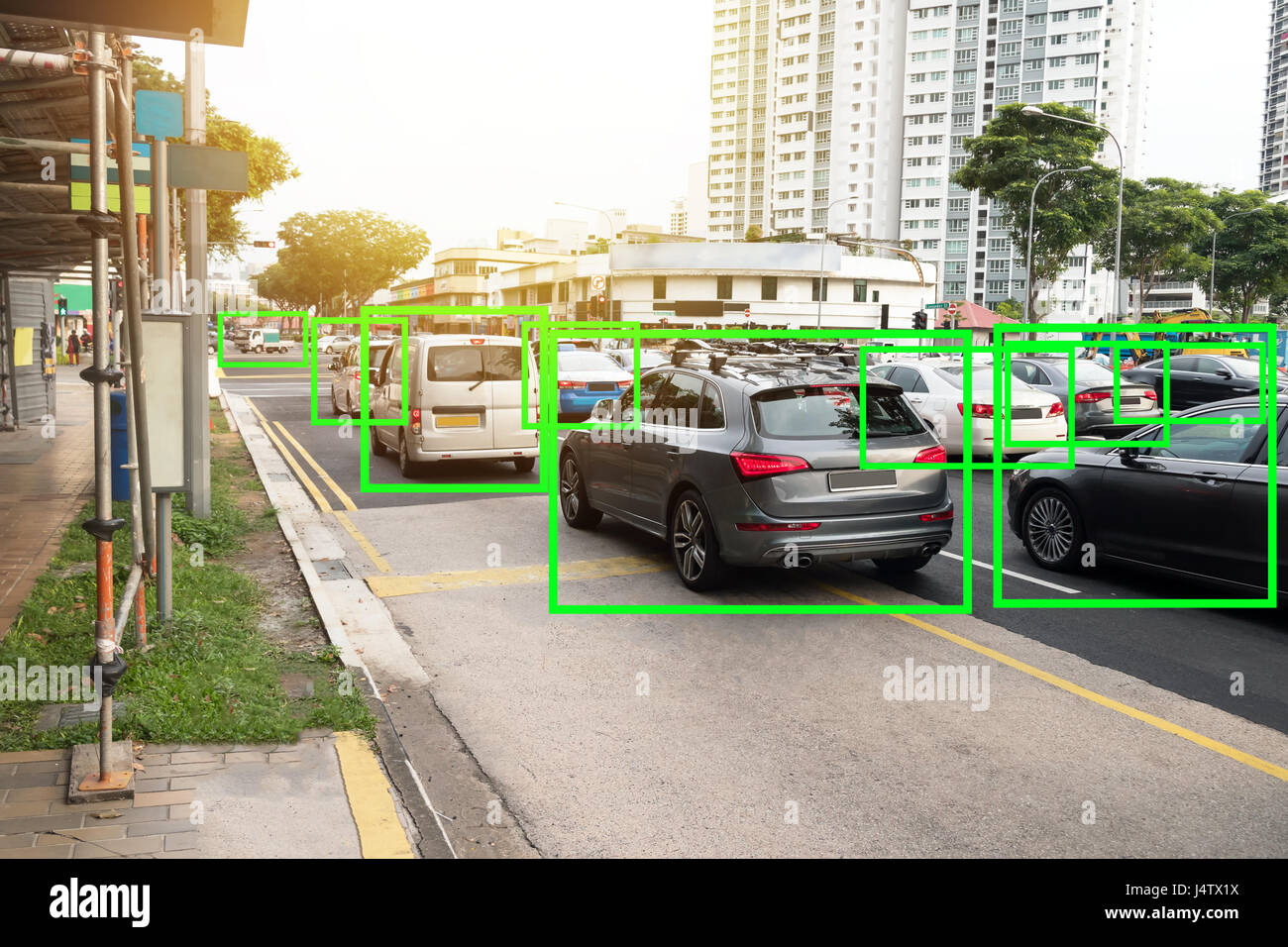 Automatische Erkennung Erkennung von Fahrzeugen mit Machine Learning und tiefen Lernkonzept. Stockfoto