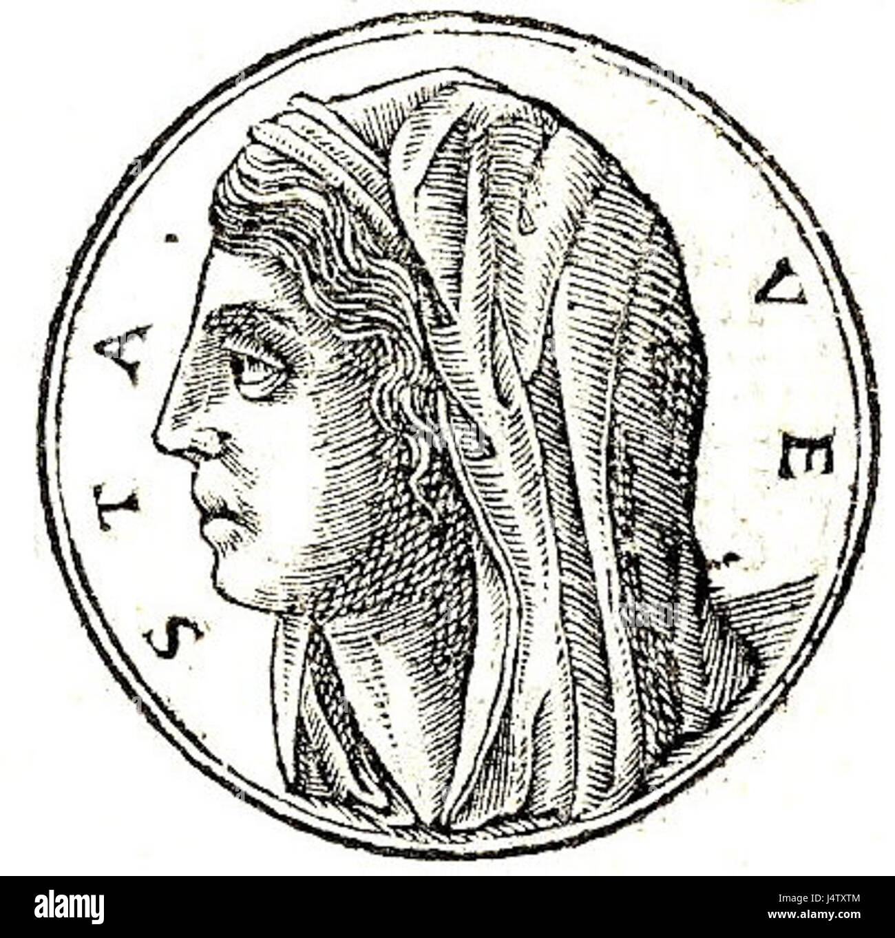 Eine Fotografie oder Darstellung von Vesta, der römischen Göttin des Herdes, Heims und der Familie, oft durch eine heilige Flamme symbolisiert. Dieses Bild zeigt möglicherweise eine ihr geweihte Statue oder einen Altar, der die religiösen Praktiken des antiken Roms veranschaulicht. Stockfoto