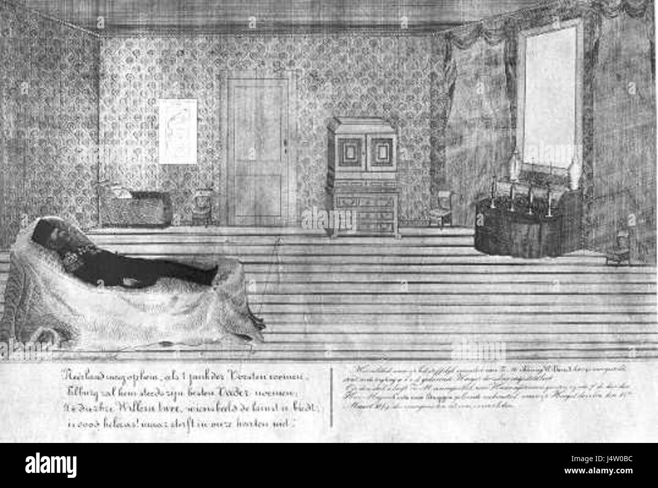 Willem II Tilburg Op Zijn Sterfbed Litho Tür Louis Demouge 1824 1894 Stockfoto