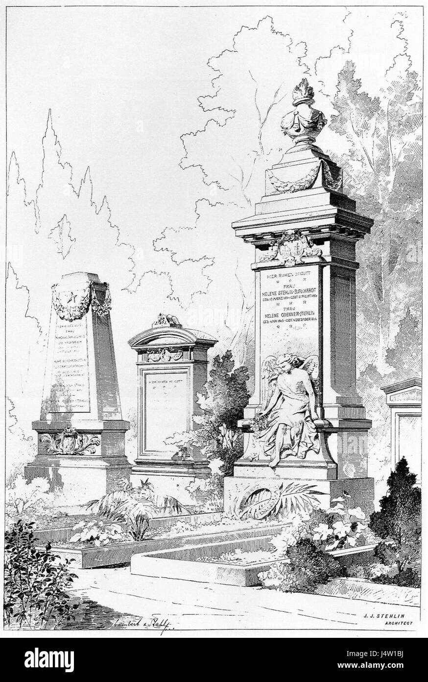 Wolfgottesacker Basel Grabmal Familie Stehlin Lithografie Johann Jakob