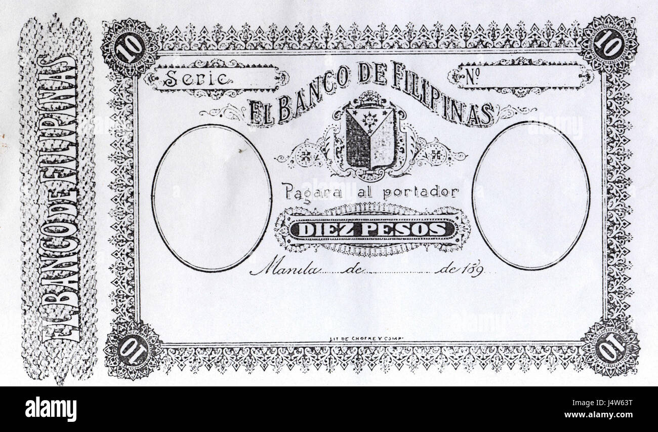 Bedingtes zehn Pesos beachten Sie 1898 Stockfoto