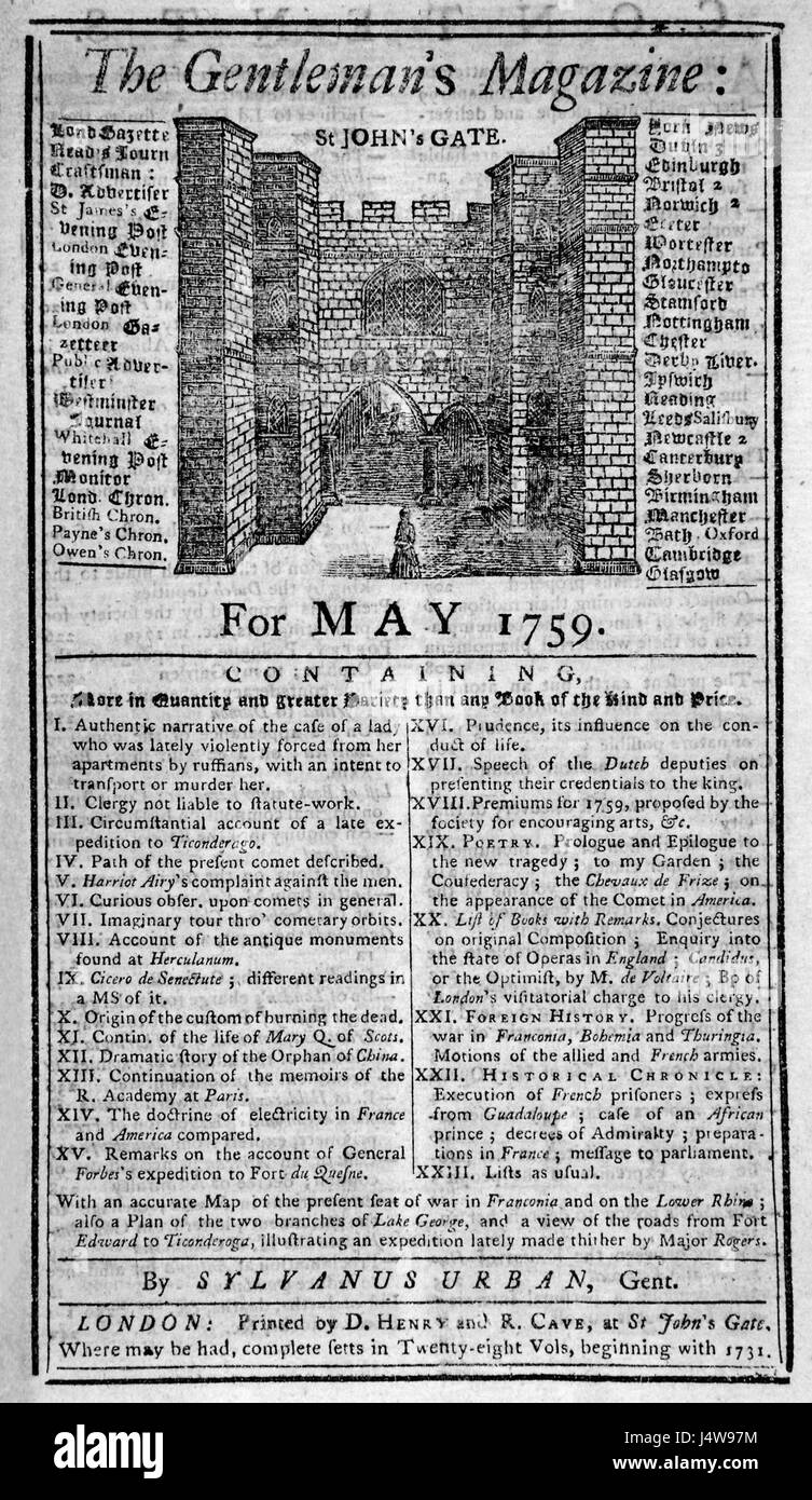 Der Gentleman Magazine, Mai 1759 Stockfoto