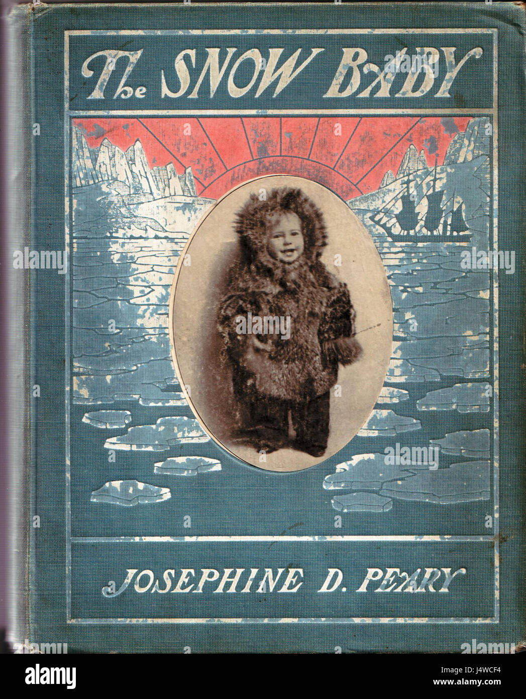 Die Titelseite von „The Snow Baby“ zeigt eine Illustration, die die Themen der Geschichte wie Erkundung und Abenteuer in kalten, abgelegenen Regionen symbolisiert. Stockfoto