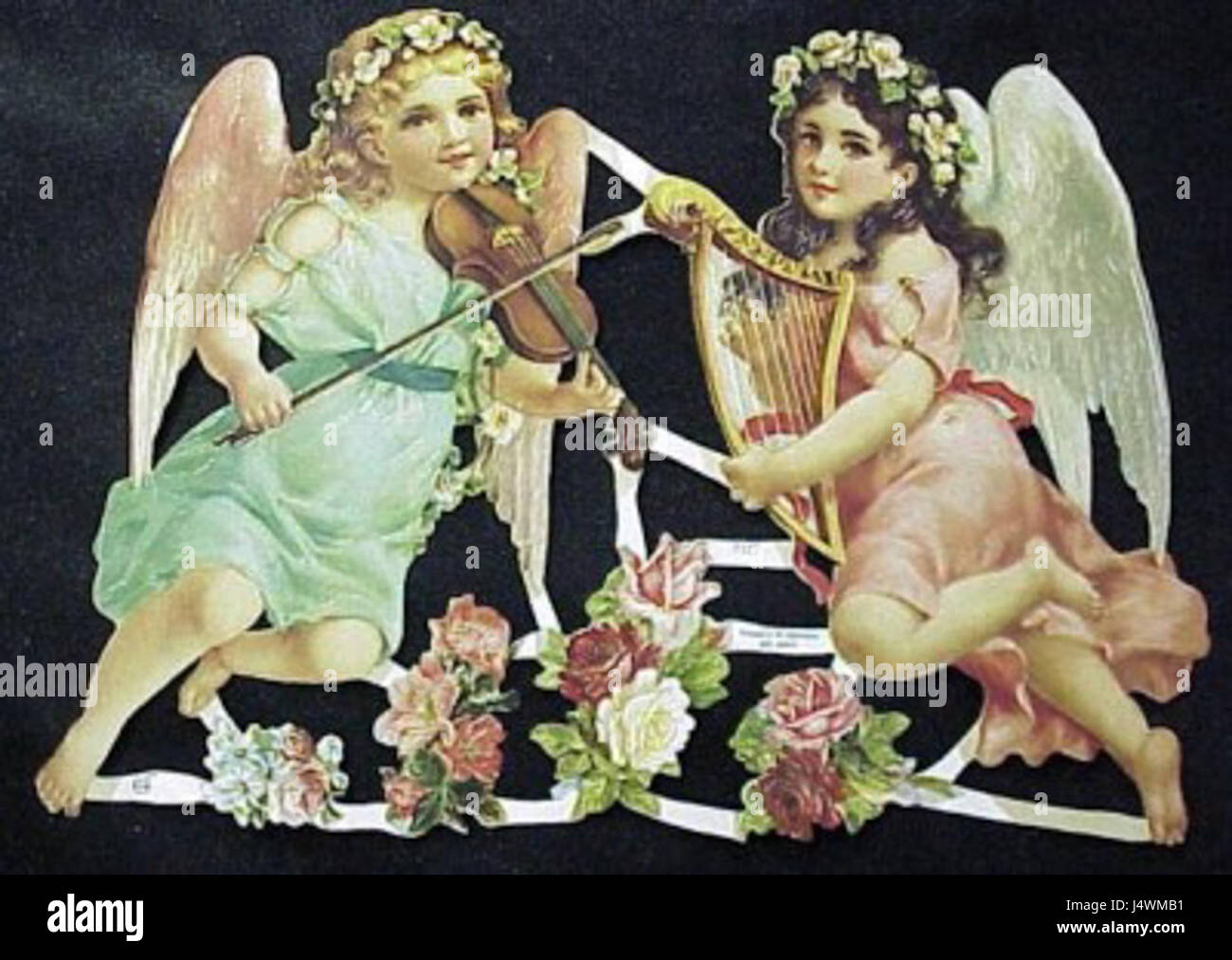 Dieses Bild bezieht sich auf Engeldarstellungen aus viktorianischer Zeit, die im 19. Jahrhundert in der Kunst populär waren. Diese Engel symbolisieren oft Reinheit, Spiritualität und Unschuld und spiegeln die gesellschaftlichen Werte der Zeit in Kunst und Kultur wider. Stockfoto