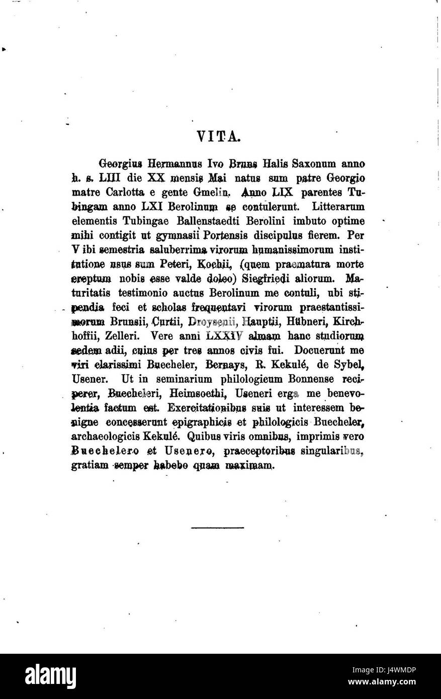 *Vita Ivo Bruns* bietet eine Biographie von Ivo Bruns, die sich auf seine Beiträge zum Bereich der Philosophie und seine intellektuelle Wirkung im 20. Jahrhundert konzentriert. Stockfoto