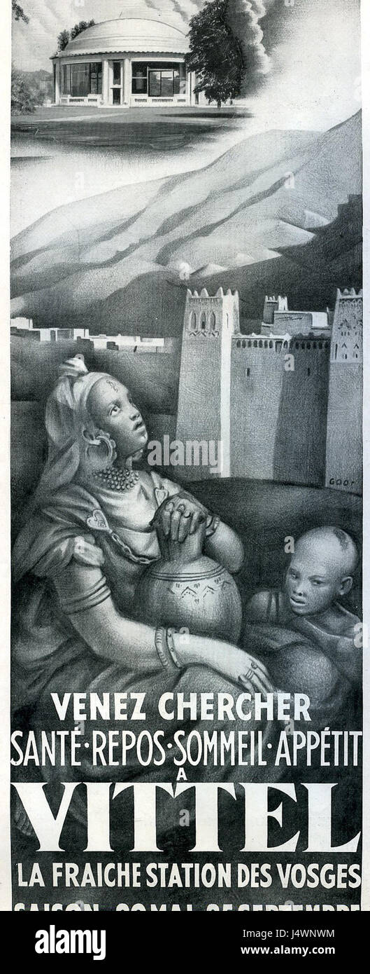 Vittel ist eine Stadt im Nordosten Frankreichs, berühmt für ihr natürliches Mineralwasser. Der Name der Stadt wird oft mit der Marke Vittel in Verbindung gebracht, die weltweit für ihr Mineralwasser bekannt ist. Stockfoto