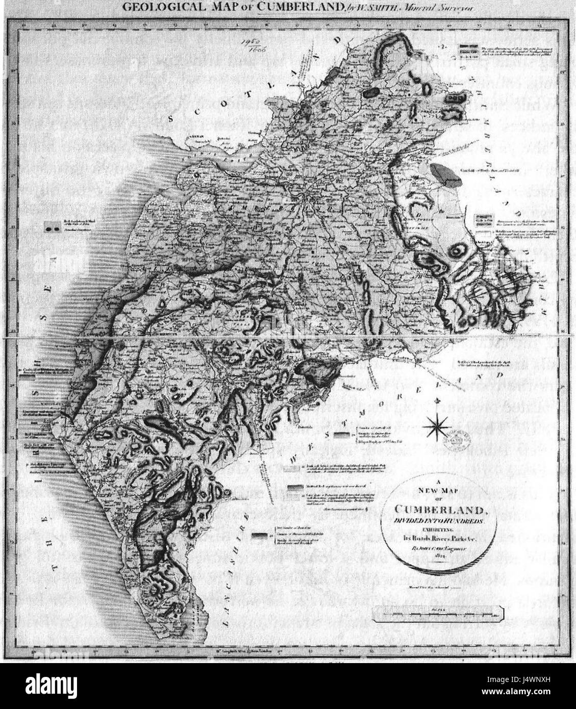 William Smith geologische Karte von Cumberland Stockfoto