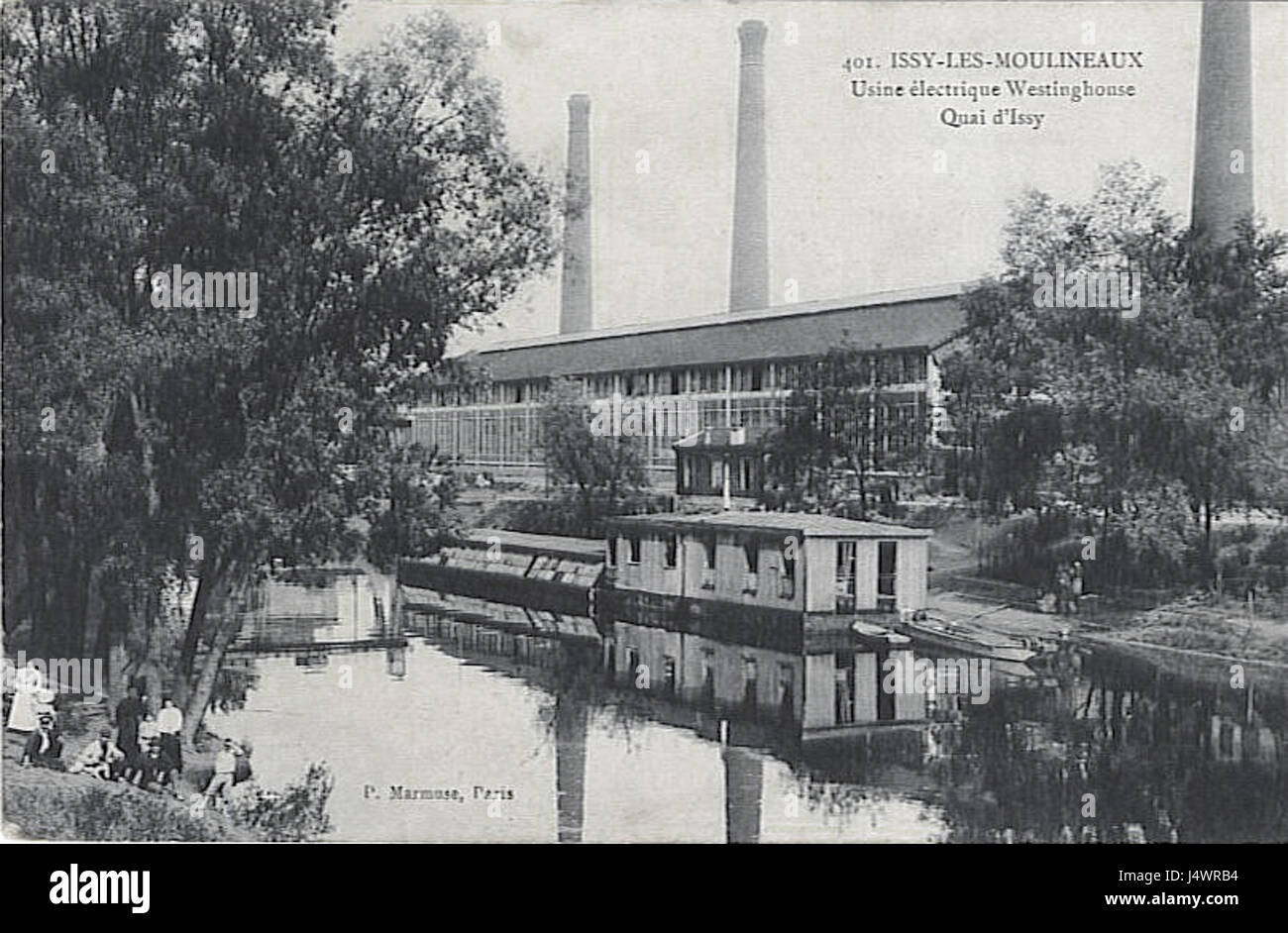 Usine Electrique Westinghouse, Quai d'Issy, Issy Les Moulineaux, Ansichtskarte 1909 in Umlauf Stockfoto