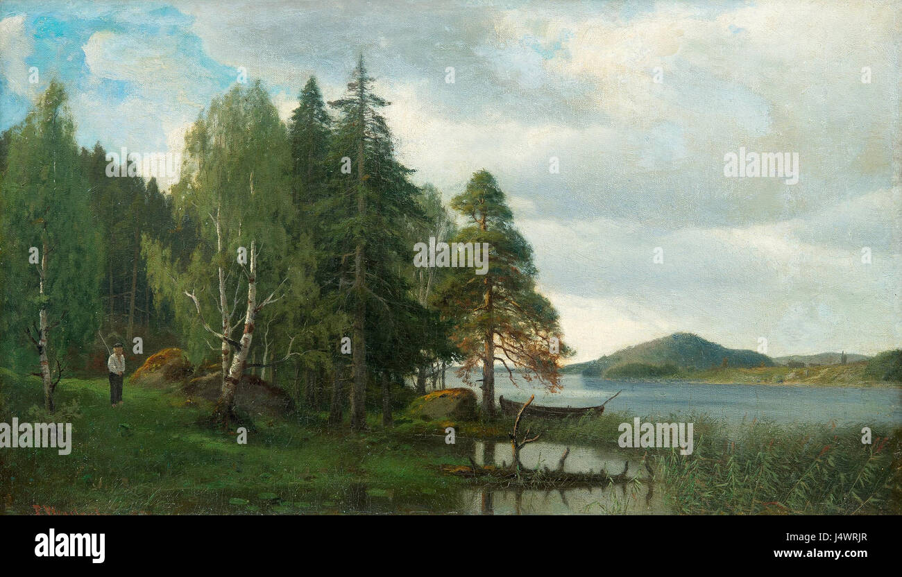 Weurlanders „Sommerlandschaft“-Gemälde fängt die Ruhe der Natur ein, in sanften Tönen und einer ruhigen Atmosphäre, die typisch für die Landschaftskunst des 19. Jahrhunderts ist. Stockfoto