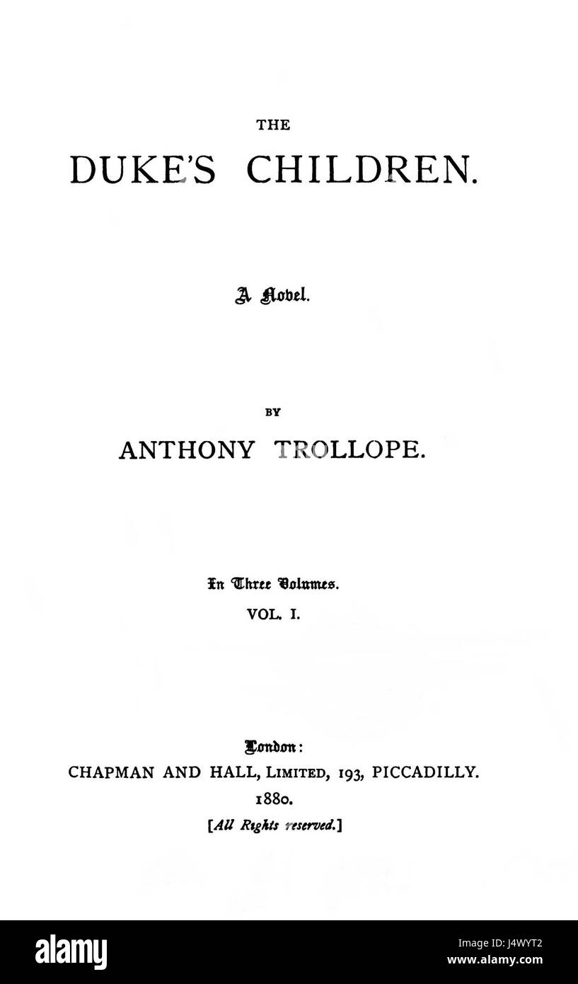 Der Roman „The Duke's Children“ von Theodore Dreiser beschäftigt sich mit den Themen Wohlstand, Klasse und Familienbeziehungen im Amerika des frühen 20. Jahrhunderts. Stockfoto