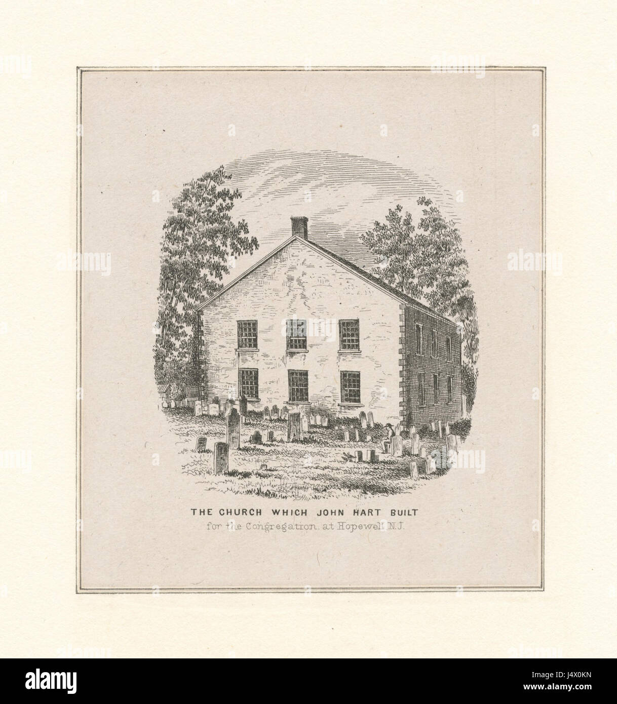 Diese Kirche in Hopewell, New Jersey, wurde von John Hart für die Gemeinde gebaut, was die religiöse Hingabe und historische Bedeutung der Gemeinde widerspiegelt. Es ist nach wie vor ein wichtiges religiöses Wahrzeichen in der Region, das den lokalen Glauben und die Identität der Gemeinschaft repräsentiert. Stockfoto