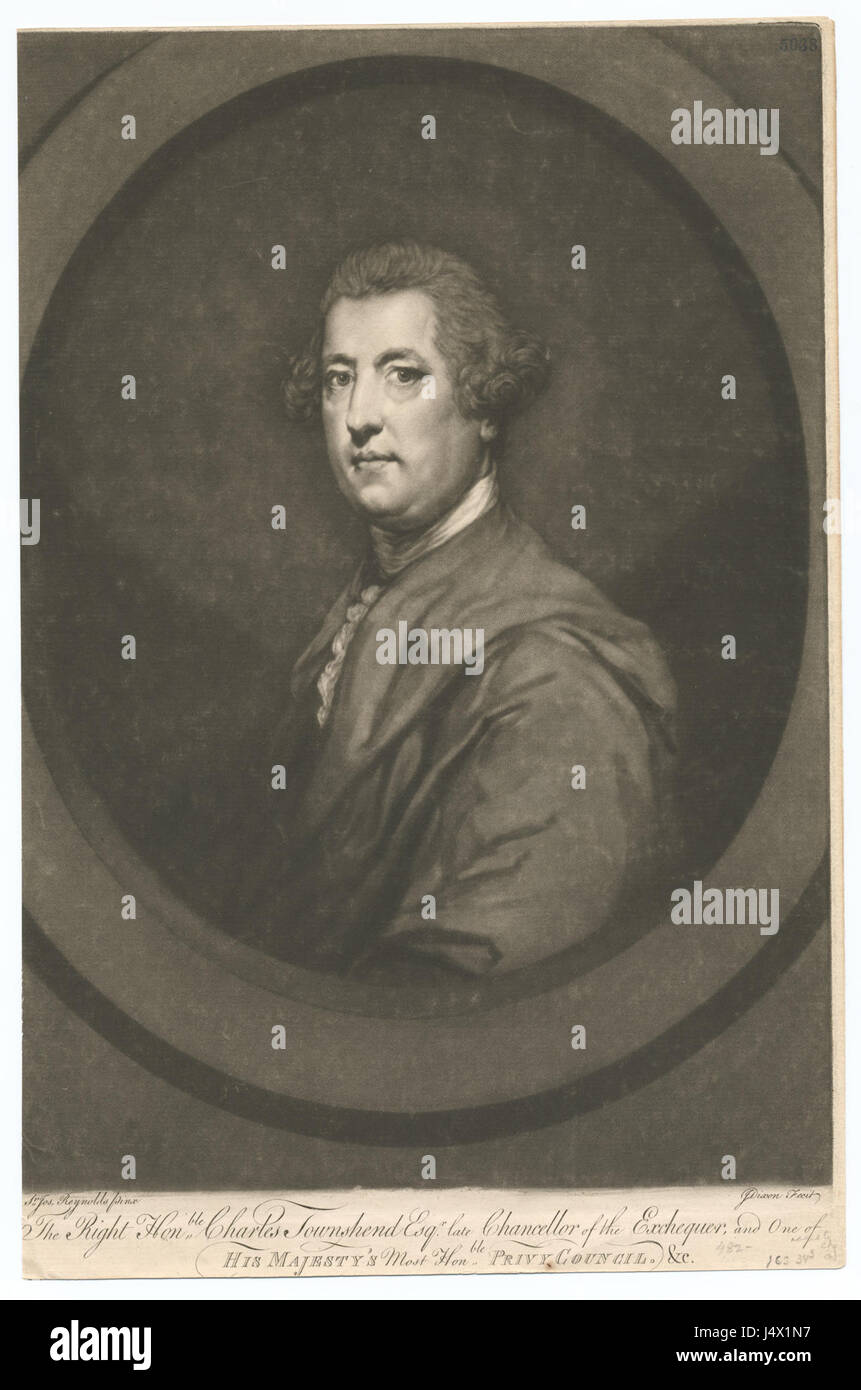 Dieses Porträt von Charles Townshend, dem ehemaligen Finanzkanzler, spiegelt seine herausragende Rolle in der britischen Regierung und seine Mitgliedschaft im Privy Council im 18. Jahrhundert wider. Stockfoto