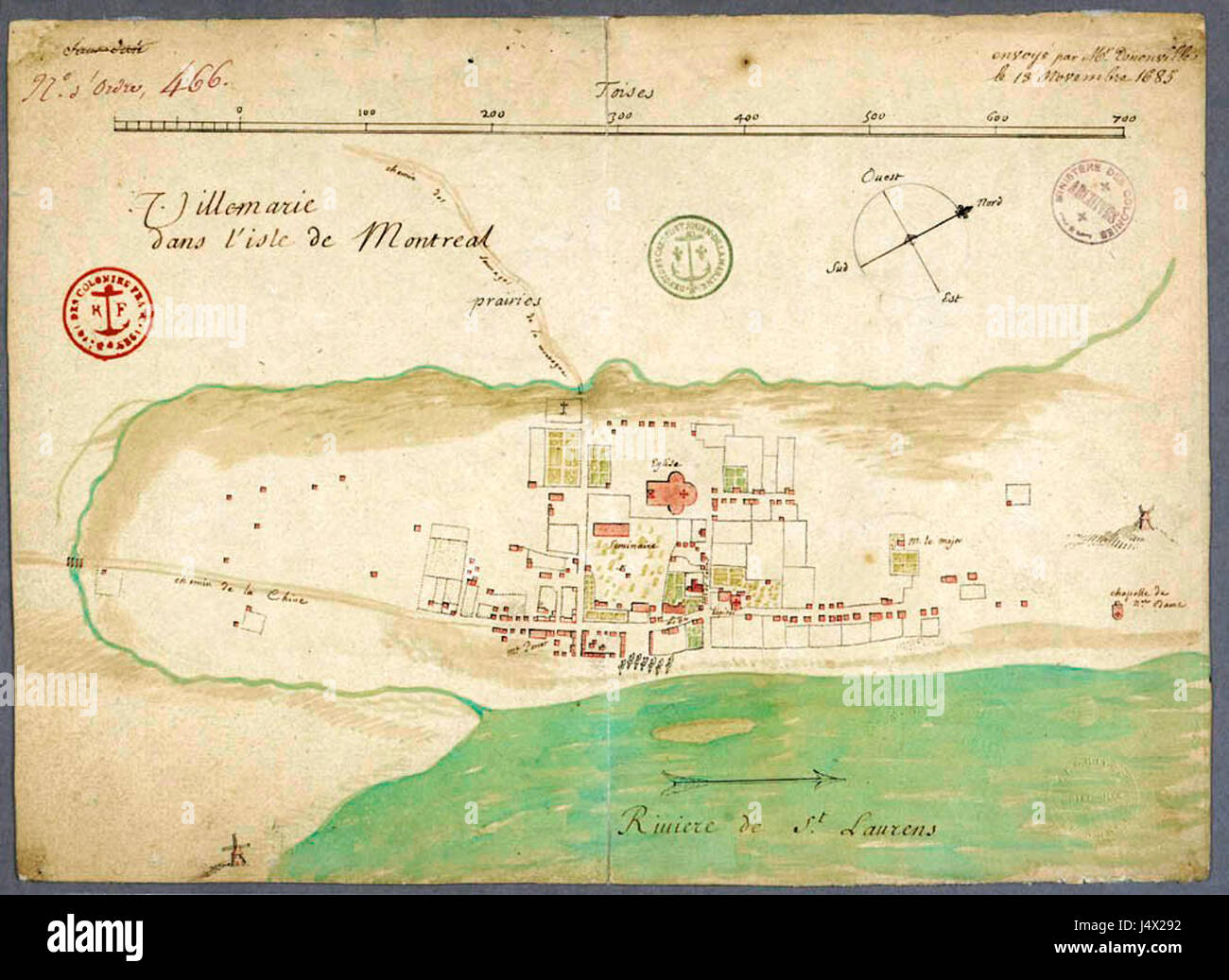 Ville Marie war die ursprüngliche französische Siedlung auf der Insel Montreal, die 1642 gegründet wurde. Es wurde die Grundlage für die moderne Stadt Montreal und spielte eine entscheidende Rolle bei der Entwicklung des Gebiets als bedeutendes kulturelles und wirtschaftliches Zentrum Kanadas. Stockfoto