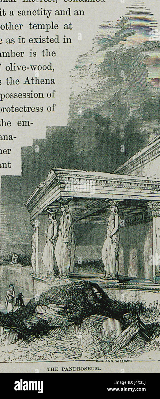 Das Pandroseum von Christopher Wordsworth, veröffentlicht 1882, konzentriert sich auf die historische und mythologische Bedeutung des Pandroseums, eines antiken Tempels in Athen, der der Göttin Athena gewidmet ist. Wordsworths Werk erforscht die religiöse und kulturelle Bedeutung solcher Stätten in der antiken griechischen Gesellschaft. Stockfoto
