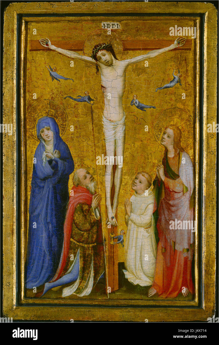 Das Gemälde mit dem Titel „die Kreuzigung“ (G 05275 001) zeigt den Moment der Kreuzigung von Christâ, einer Schlüsselszene in der christlichen religiösen Kunst. Das Kunstwerk konzentriert sich auf religiösen Symbolismus und historische Bedeutung des Ereignisses. Stockfoto