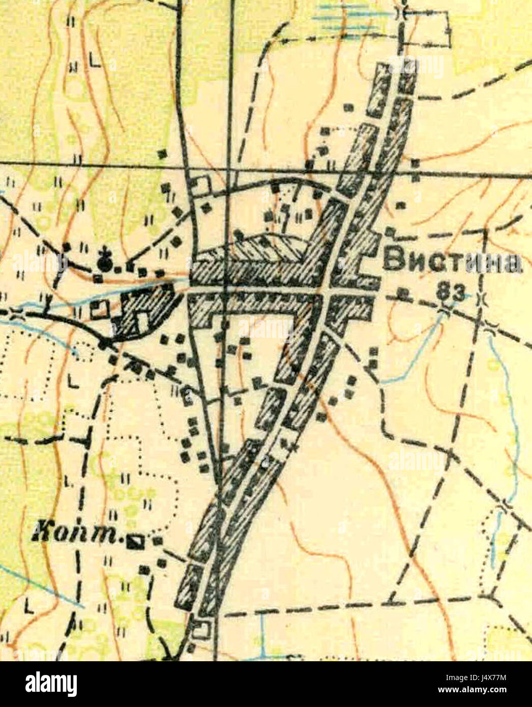 Das *Vistino 1930* ist eine Vintage-Fotografie, die eine Szene aus dem frühen 20. Jahrhundert erfasst. Dieses Bild bietet einen Einblick in die Mode, den Lebensstil und das architektonische Design der Epoche und bietet einen historischen Kontext zur Zeit der 1930er Jahre. Stockfoto