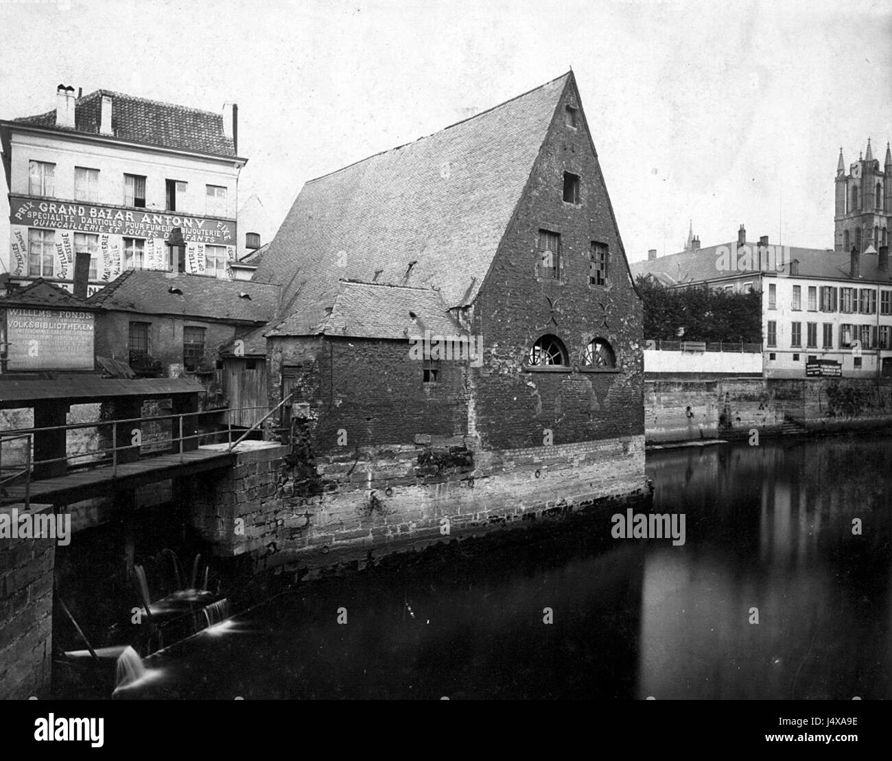 Watermolen Op de Watermolenbrug (Afgebroken 1884) Stockfoto
