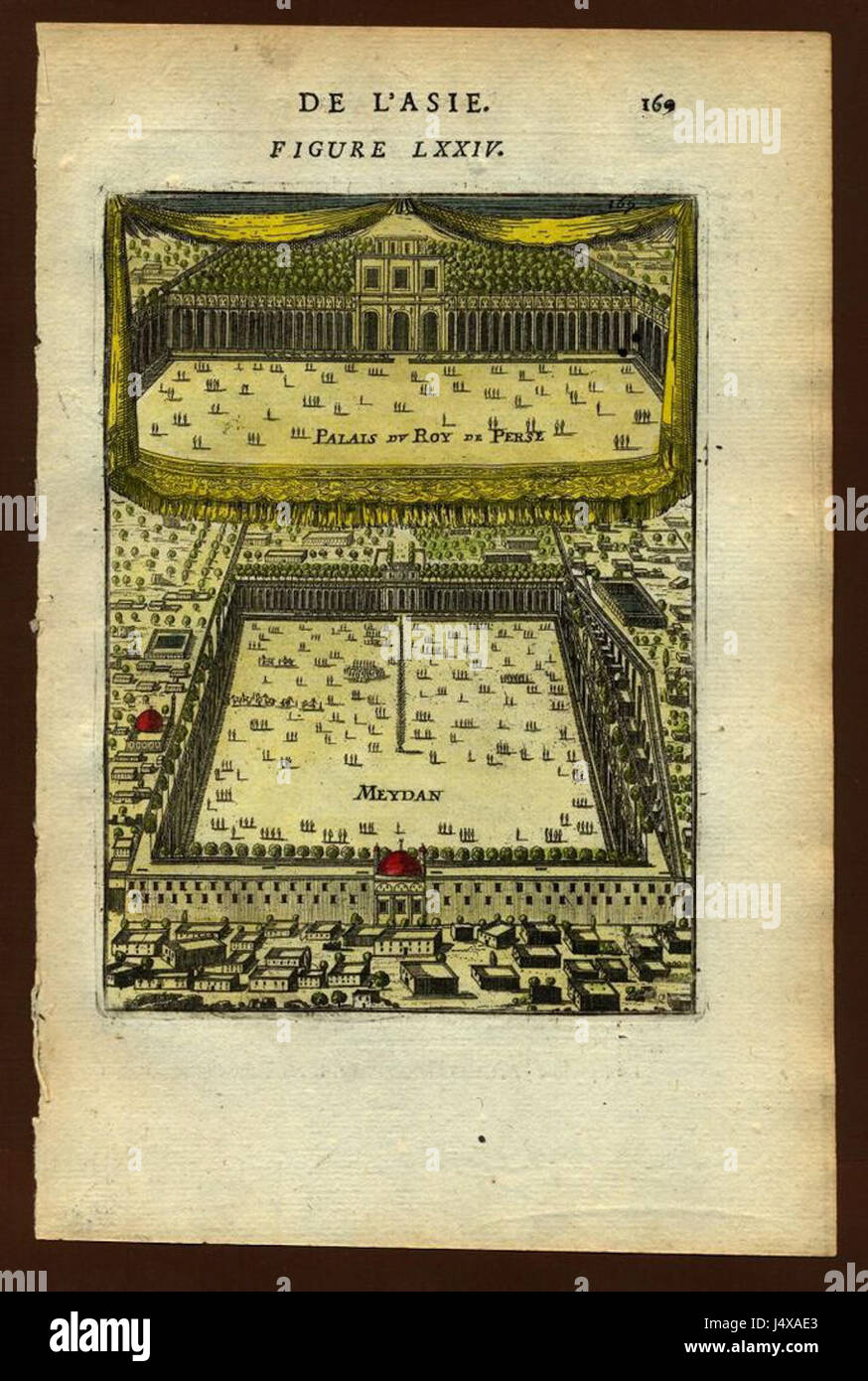 Diese Abbildung bietet einen detaillierten Blick auf den Königspalast von 1683. Das Kunstwerk hebt die architektonischen Merkmale des Palastes hervor, ein Symbol der königlichen Macht und Opulenz, und seine Rolle als Zentrum des politischen und kulturellen Lebens. Stockfoto