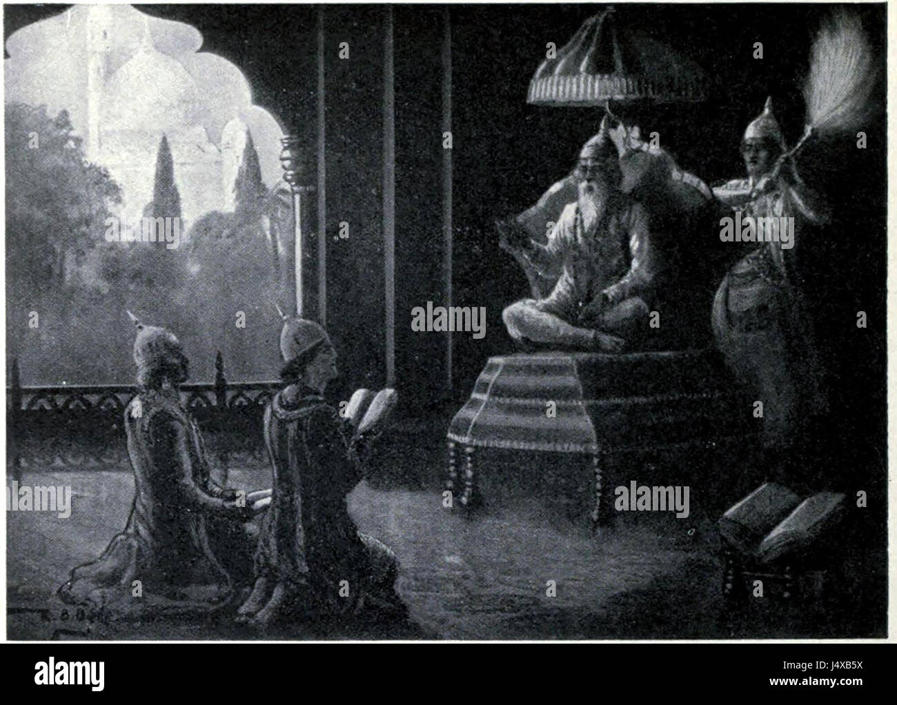 Kabir, ein indischer heiliger und Dichter aus dem 15. Jahrhundert, ist bekannt für seine reformistischen Ideen, die das Kastensystem und die religiöse Orthodoxie in Frage stellten. Seine Lehren, zusammen mit denen seiner Söhne, trugen zur Bhakti-Bewegung bei und hatten einen dauerhaften Einfluss auf die indische Spiritualität. Stockfoto