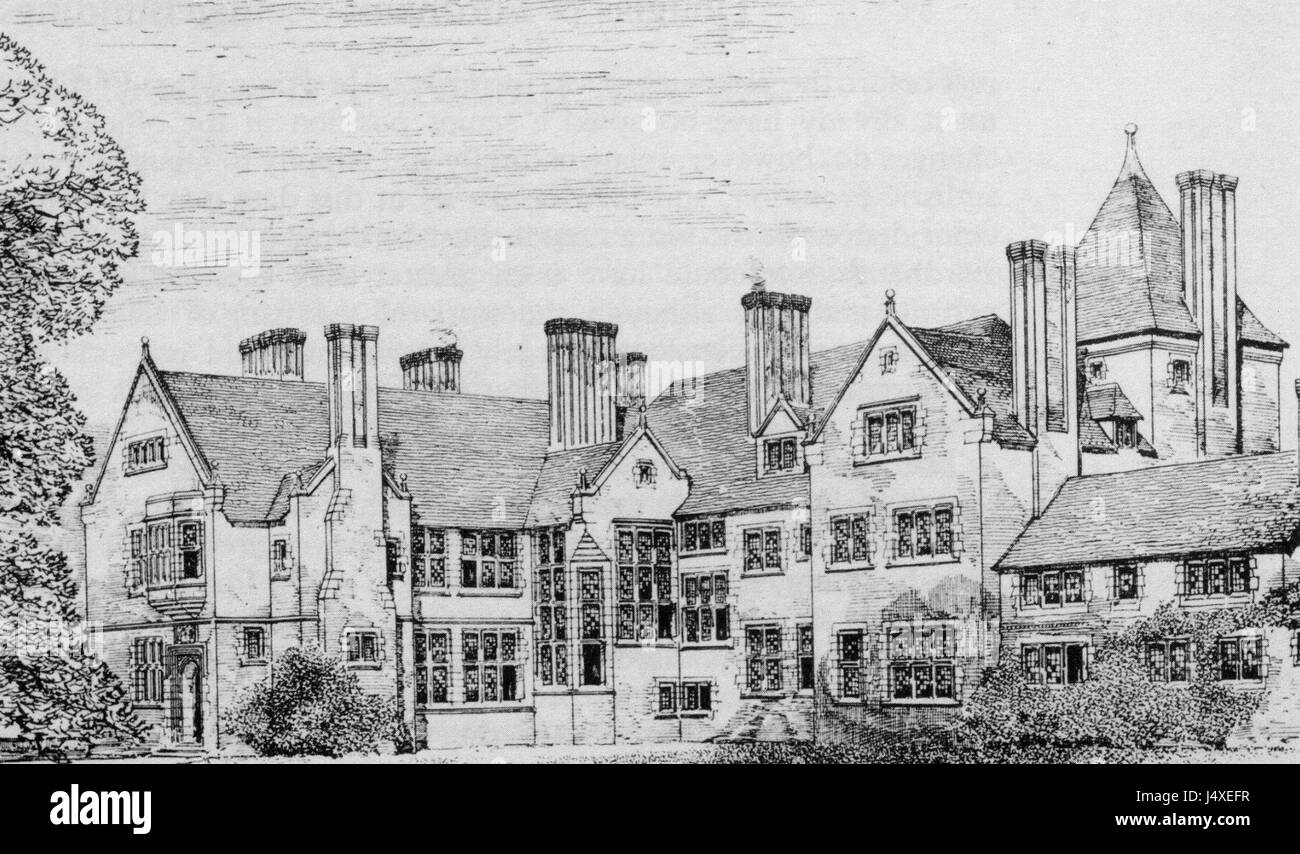 Wigfair ist ein historisches Landhaus in Wales. Es hat einen bemerkenswerten architektonischen Stil und ist ein Schlüsselelement des walisischen Erbes, umgeben von wunderschönen Gärten und Landschaften. Stockfoto