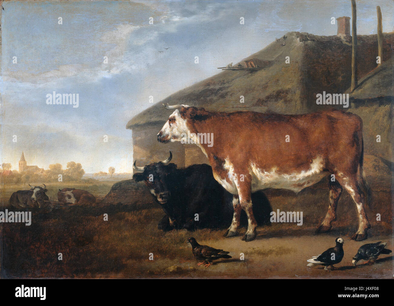 Veestuk bezieht sich auf ein Gemälde oder Kunstwerk im Zusammenhang mit Rindern, das wahrscheinlich im Rijksmuseum untergebracht ist. Das Werk kann das ländliche oder landwirtschaftliche Leben darstellen und historische oder kulturelle Darstellungen von Tieren in der Kunst zeigen. Stockfoto