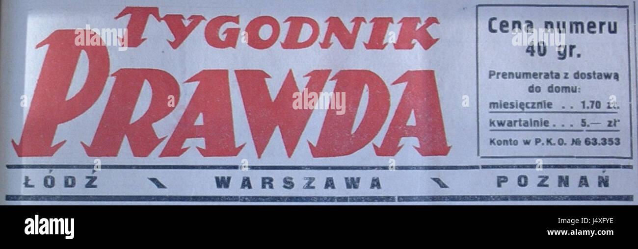 Tygodnik Prawda 1930 Schlagzeile Stockfoto