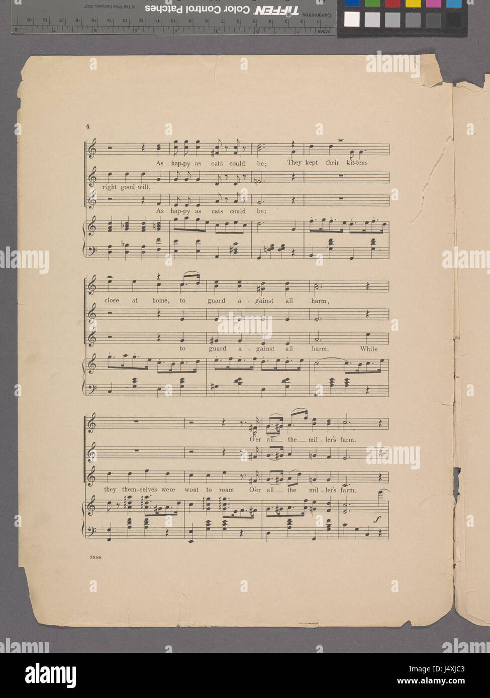 Das Cats Quartette bezieht sich auf ein Kunstwerk oder eine Darstellung, wahrscheinlich auf ein Stück mit vier Katzen. Die NYPL-Referenz deutet darauf hin, dass es Teil einer Sammlung der New York Public Library ist, die möglicherweise eine skurrile oder künstlerische Illustration von Katzen ist. Stockfoto