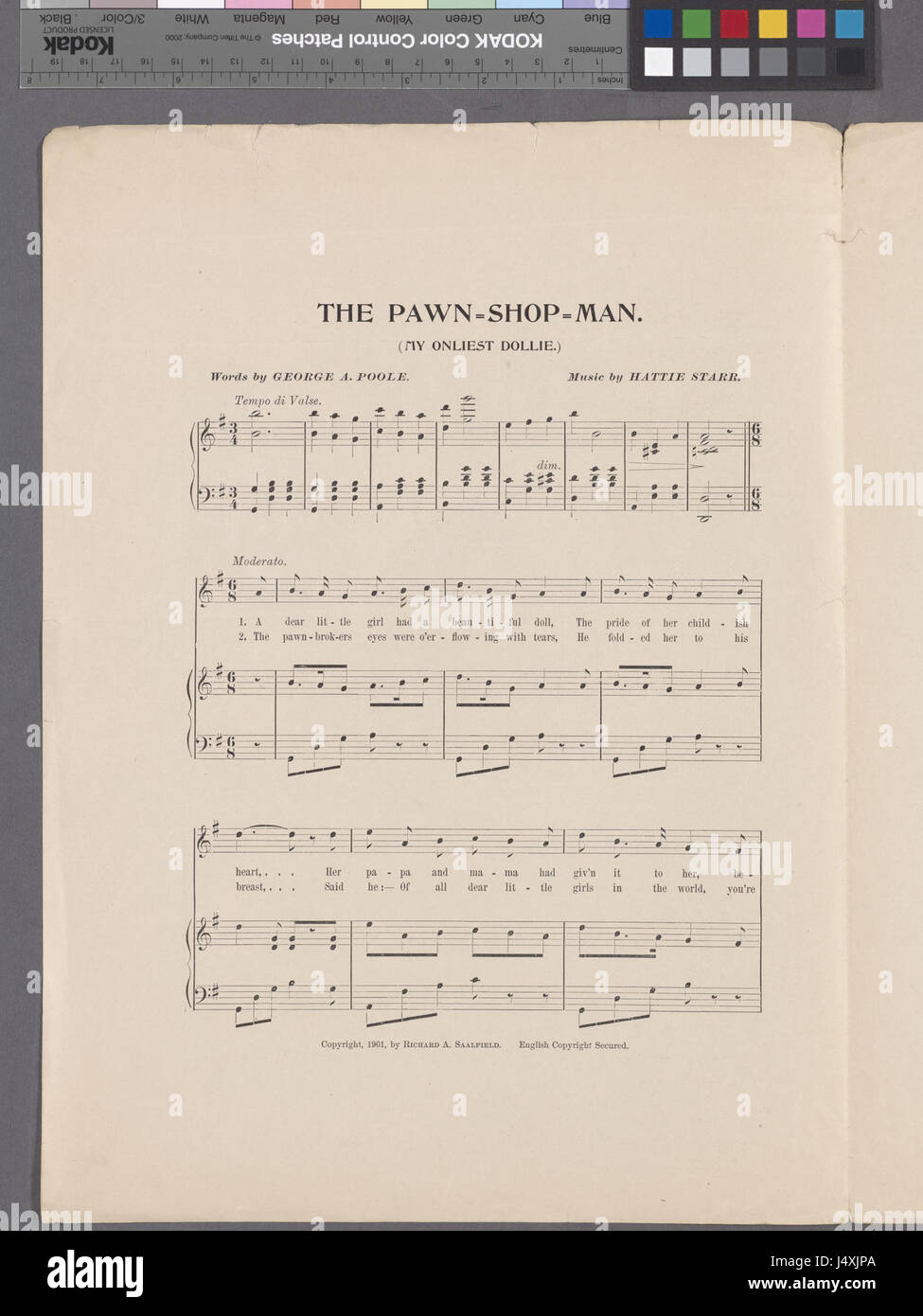 Dieses Stück, „The Pawn Shop man (My Onest Dollie)“, ist ein Kunstwerk aus der Sammlung der New York Public Library. Es stellt eine Figur in einem Pfandhaus dar und bezieht sich möglicherweise auf Themen wie persönliches Eigentum, emotionaler Wert oder wirtschaftlicher Kampf. Stockfoto