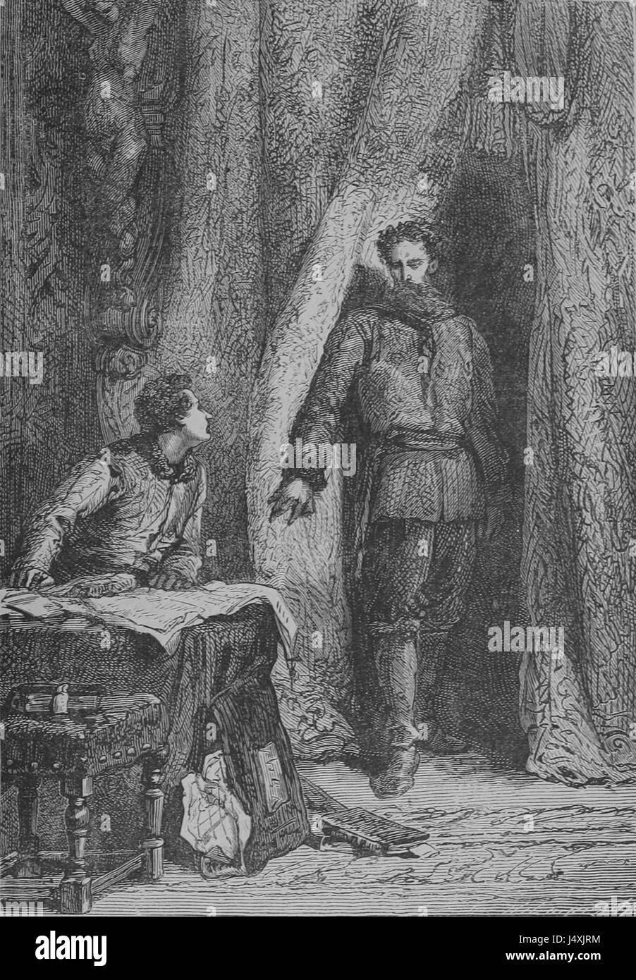 Dies ist eine Originalkarte der „Vingt Mille Lieues Sous les Mers“ (Twenty Twenty Thousand Leagues Under the Sea) von Jules Verne, die erstmals 1870 veröffentlicht wurde. Die Karte zeigt die Reise von Kapitän Nemo durch die Ozeane, dargestellt mit sorgfältigen geografischen Details. Stockfoto