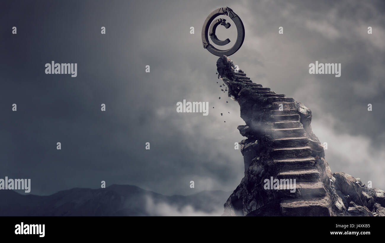 Stein-copyright-Symbol oben auf der Treppe. Mixed-media Stockfoto